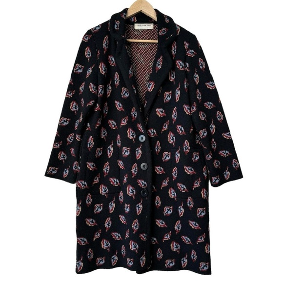 Anthropologie Aldo Martins Black Leaf Print Sweater Coat Wool Alpaca Size S - Picture 2 of 11